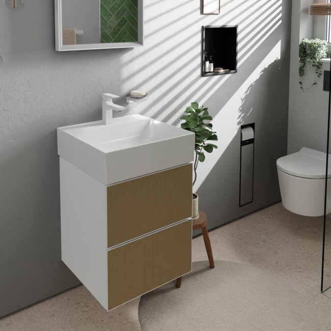 Тумба Xevolos E 480/475, з двома висувними ящиками, 54172390 Matt Whitе / Patterned Bronze