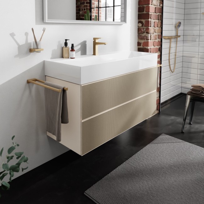 Тумба Xevolos E 1180/475, з двома висувними ящиками, 54185390 Sand Matt Beige / Patterned Bronze