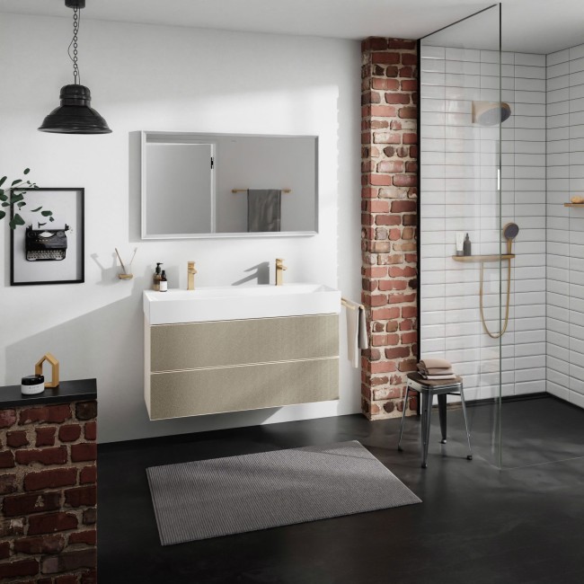 Тумба Xevolos E 1180/475, з двома висувними ящиками, 54185390 Sand Matt Beige / Patterned Bronze