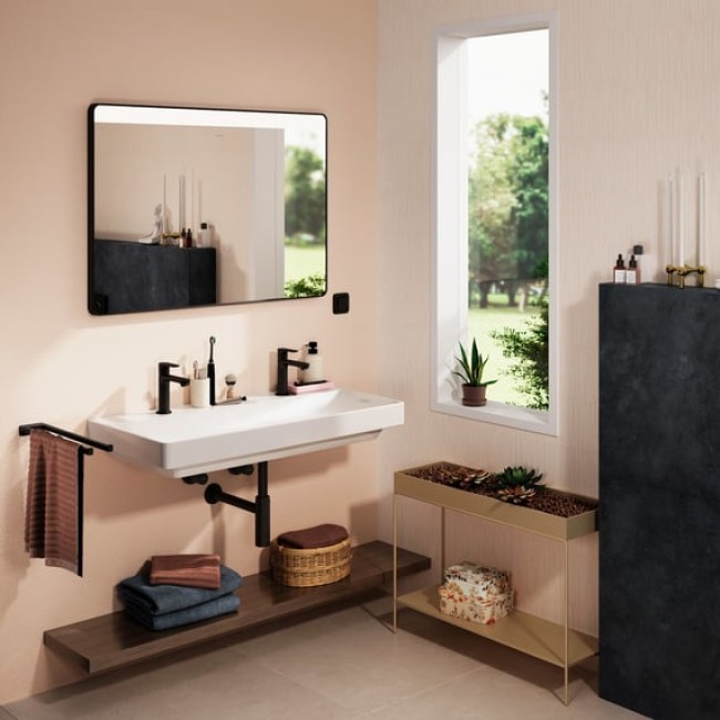 Зеркало Xarita Lite Q 1200 / 700 с горизонтальным LED светильником, черный матовый 54960670