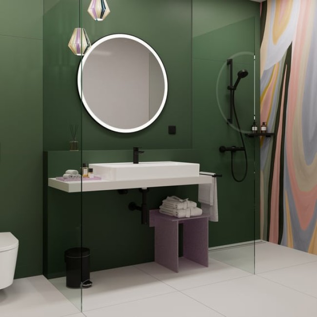 Дзеркало Xarita Lite S 900/900 з круговим LED світильником, чорний матовий 54967670