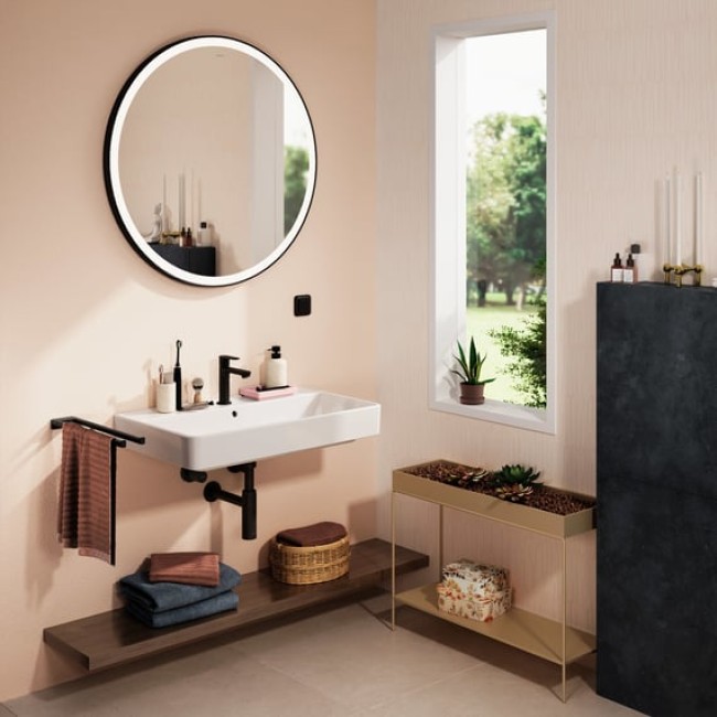 Дзеркало Xarita Lite S 900/900 з круговим LED світильником, чорний матовий 54967670