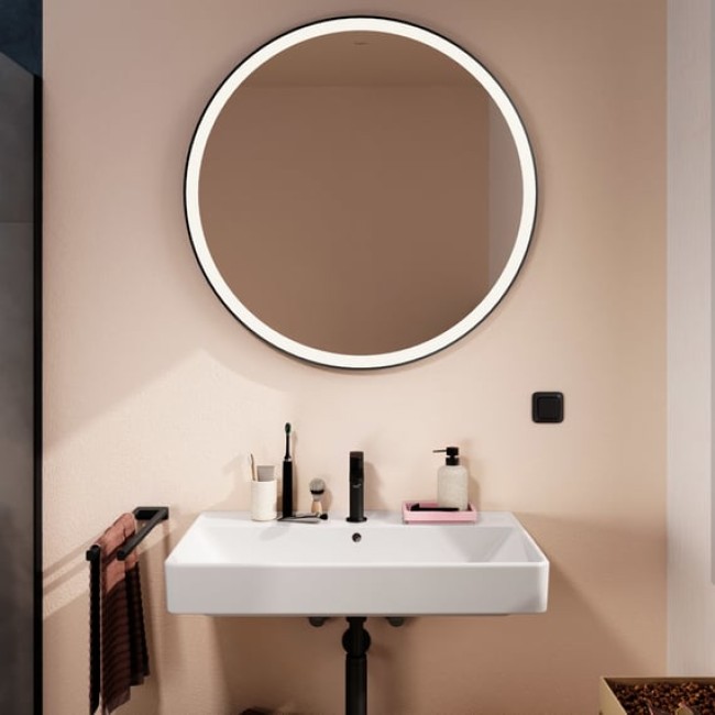 Дзеркало Xarita Lite S 900/900 з круговим LED світильником, чорний матовий 54967670