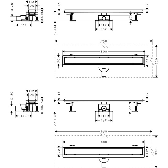 Душевой трап 800 hansgrohe RainDrain Go, 56273800 для плоской / стандартной установки