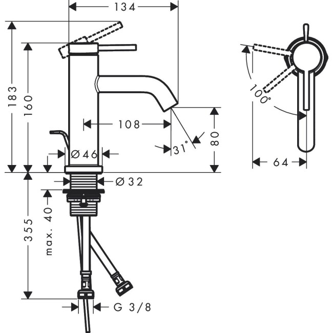 Смеситель hansgrohe Tecturis S CoolStart для раковины с донным клапаном 73305000 хром