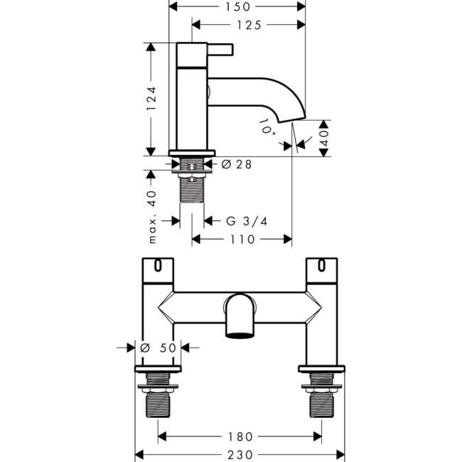 Змішувач hansgrohe Zesis S на борт ванни, чорний матовий 74423670
