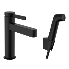 Змішувач hansgrohe Finoris для раковини зі зливним набором, з гігієнічним душем чорний матовий 76210670