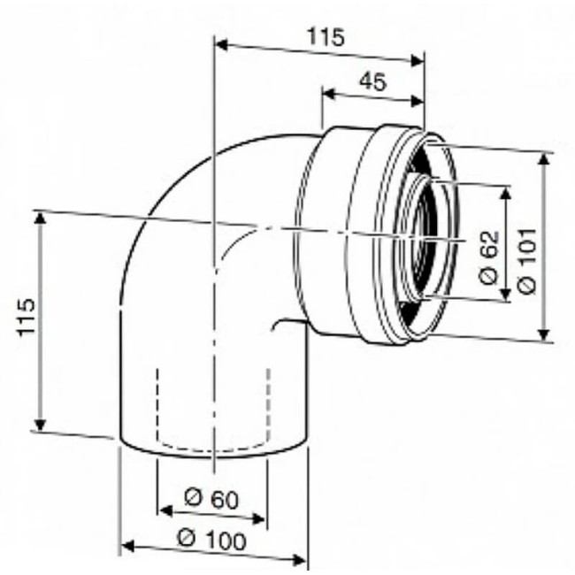 Коаксиальный отвод 90° Bosch AZ 393 115х60/100 мм