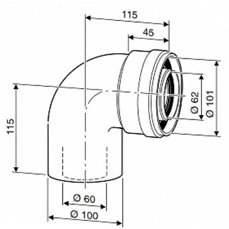Коаксиальный отвод 90° Bosch AZ 393 115х60/100 мм