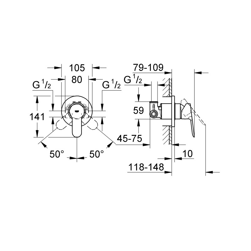 Grohe BauEdge Смеситель однорычажный для душа (29040000) Grohe BauEdge Смеситель однорычажный для душа (29040000)