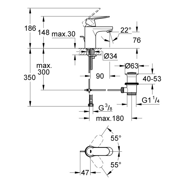 Grohe Eurosmart Cosmopolitan Одноважільний змішувач для раковини S-Size (3282500E)