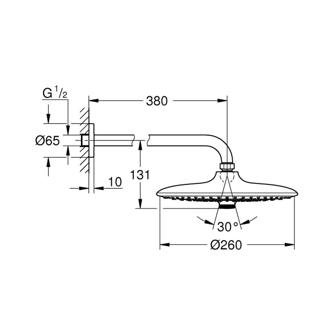 Grohe Euphoria 260 Верхний душ с душевым кронштейном 380 мм, 3 режима струи (26458000)
