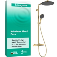Душова система hansgrohe Raindance Alive S Puro 300 1jet 24592990, з термостатом Ecostat Element, золото