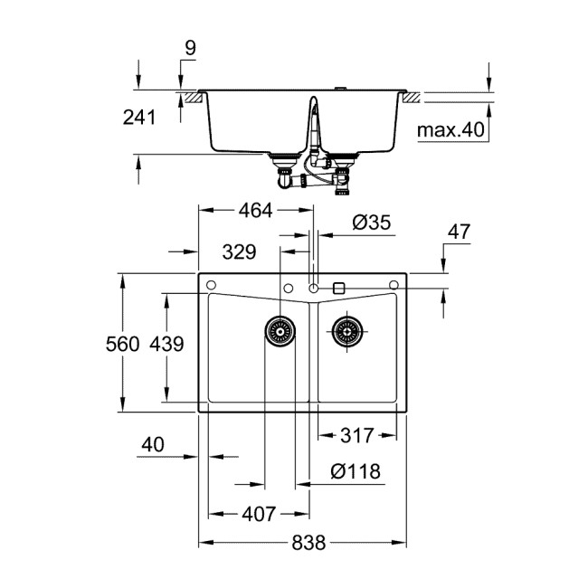 Grohe Мийка для кухні 840 х 560 мм, Granite Black (31657AP0)
