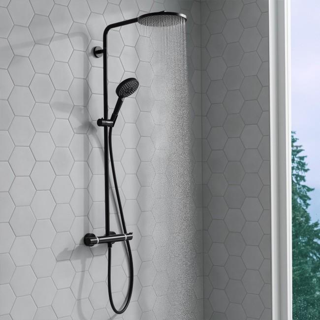 Душова система hansgrohe Raindance S 240 1jet PowderRain EcoSmart+ з термостатом, 28825670 чорний матовий