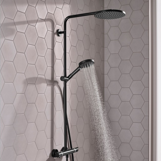 Душова система hansgrohe Raindance S 240 1jet PowderRain EcoSmart+ з термостатом, 28825670 чорний матовий