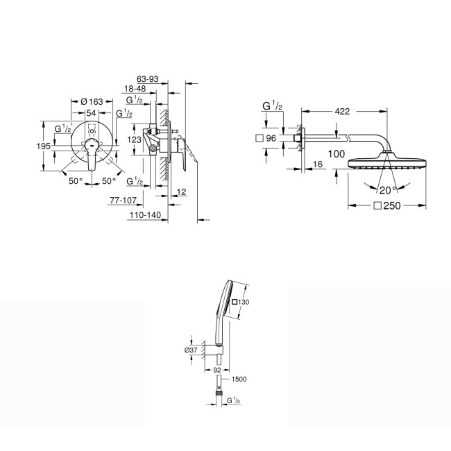 Grohe Набор QuickFix Start для душа скрытого монтажа (UA25183007)