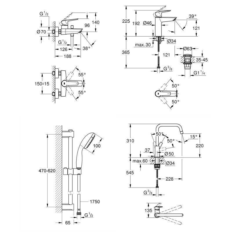 Grohe Набор смесителей QuickFix Start 4 в 1 для ванны и кухни (UA303301MK)