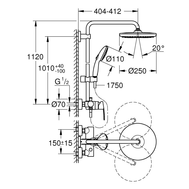 Grohe Quickfix Vitalio Start 250 Душова система з одноважільним змішувачем (26679001)