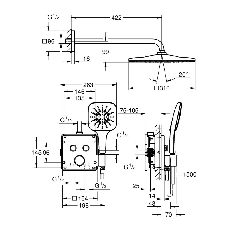 Grohe QuickFix Precision SmartControl Прихована душова система з Vitalio Rain Mono 310 Cube (34876000)