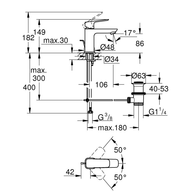 Grohe Cubeo Одноважільний змішувач для раковини  S-розміру (1016940000)