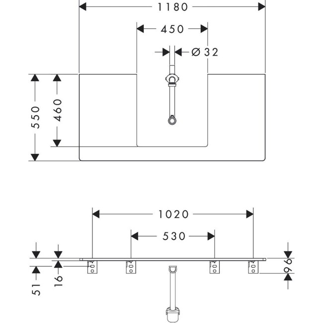Консоль 1180/550 Xelu Q з вирізом посередині для накладної раковини, 54096910 Diamond Matt Grey