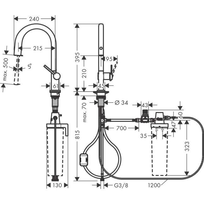 Змішувач hansgrohe Aqittura M91 FilterSystem 210 для кухонної мийки, чорний матовий 76803670
