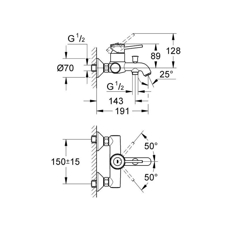 Grohe BauClassic Смеситель однорычажный для ванны (32865000)