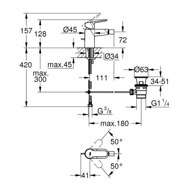 Grohe BauEdge Смеситель однорычажный для биде (23331000)