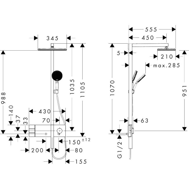 Душова система hansgrohe Raindance Alive Q 210/340 2jet з ShowerSelect Comfort, 24590670 чорний матовий