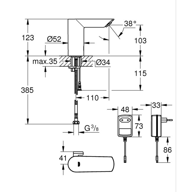 Grohe Bau Cosmopolitan E Инфракрасная электроника для раковины со смешиванием воды (36453000)
