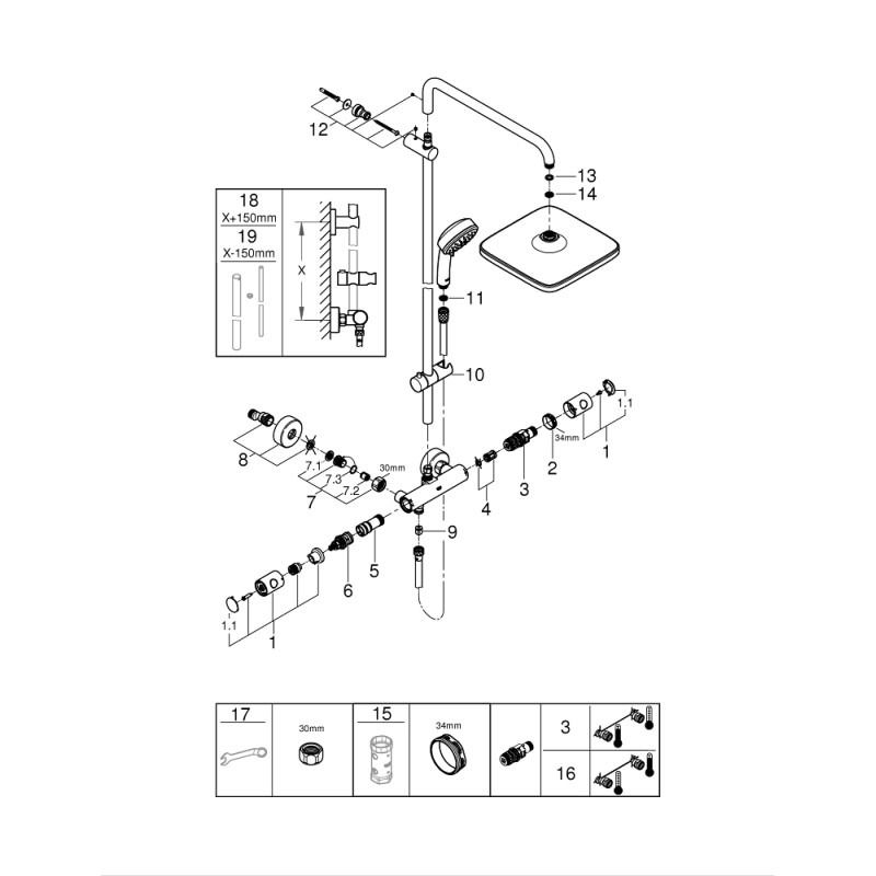 Grohe Tempesta Cosmopolitan System 250 Cubе Душевая система с термостатом для настенного монтаж (26689000)