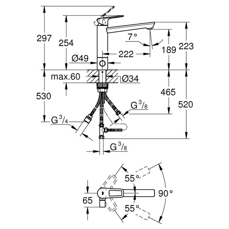 Grohe BauLoop Смеситель однорычажный для мойки (31713000)