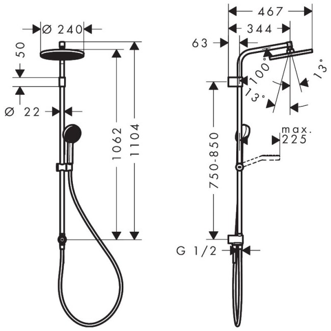 Душевая система hansgrohe Activera S 240 1jet EcoSmart Reno Varia 28074000, хром