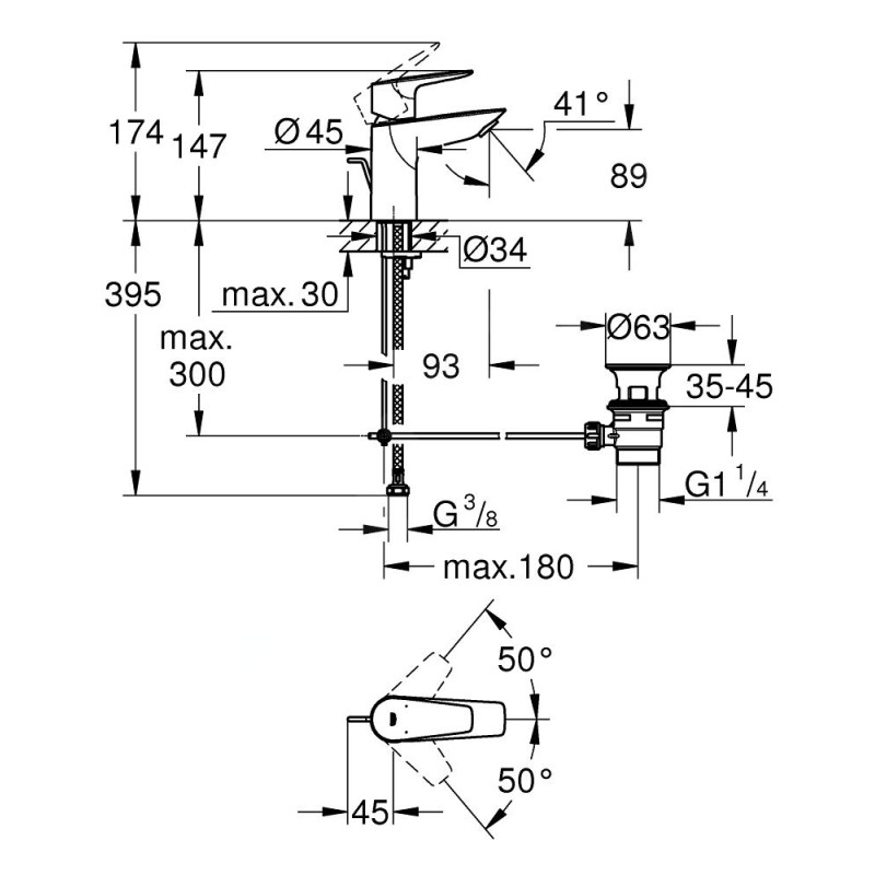 Grohe QuickFix StartEdge Смеситель однорычажный для раковины S-Size (24196001)
