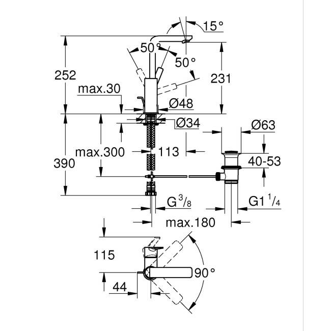 Grohe Lineare Одноважільний змішувач для раковини L-розміру (23296AL1)