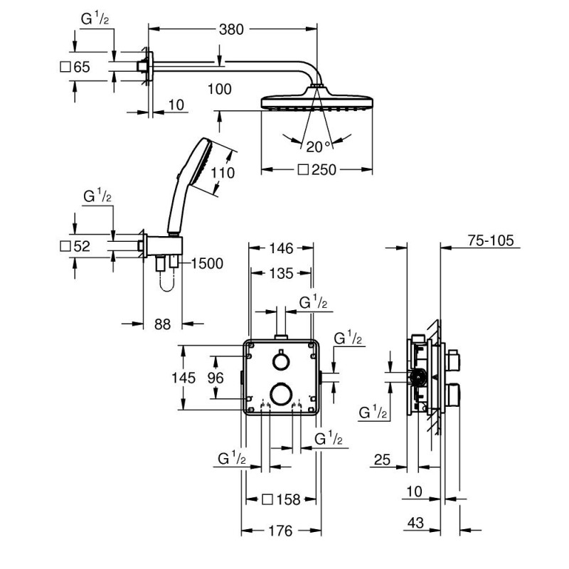 Grohe Grohtherm Скрытая душевая система с Tempesta 250 Cube (34871000)