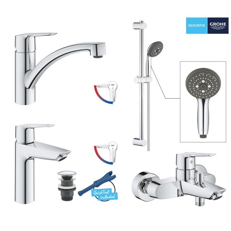 Grohe Набор смесителей QuickFix Start 4 в 1 для ванны и кухни (LI202301KE)