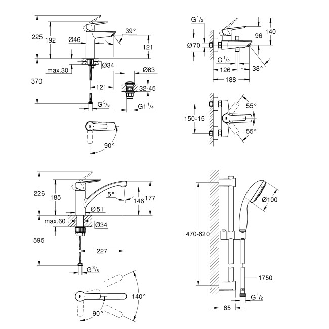 Grohe Набiр змiшувачiв QuickFix Start 4 в 1 для ванни та кухні (LI202301KE)