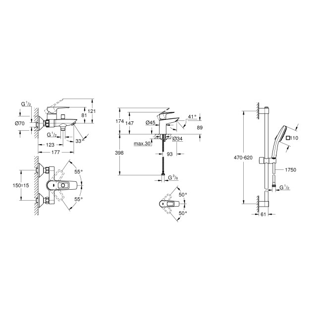 Grohe Комплект смесителей BauLoop New 3 в 1 для ванной (UA123214S1

)