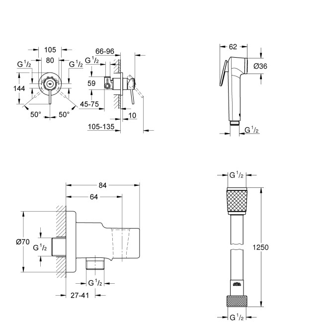 Grohe Готовый комплект для гигиенического душа BauClassic New с Tempesta-F (UA11104802)