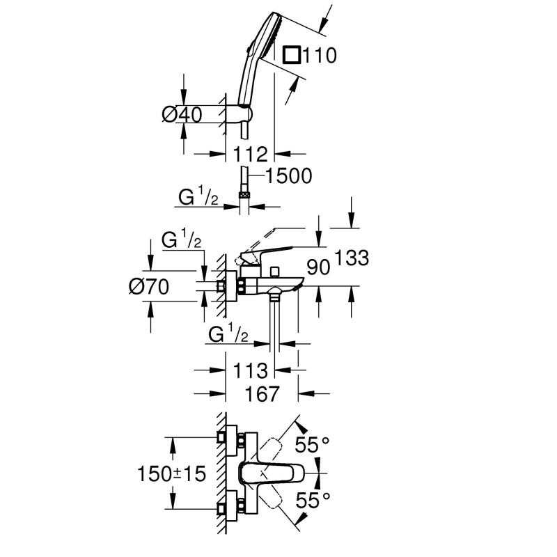 Grohe Cubeo Однорычажный смеситель для ванны (1018140000)