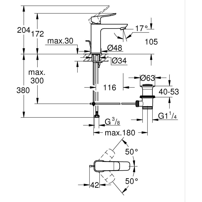 Grohe Dice Однорычажный смеситель для раковины M-размера. (1018322430)