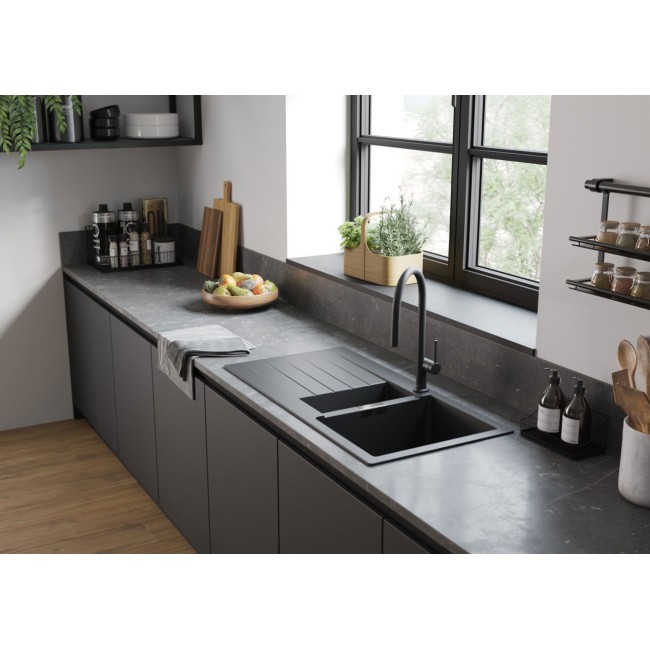 Мийка для кухні hansgrohe S52 S520-F530 43357170 з сушилкою зліва, чорний графіт
