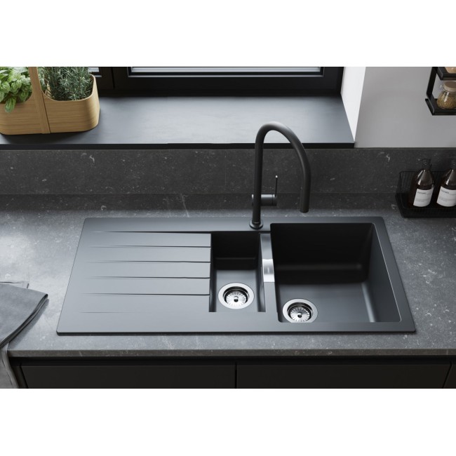 Мийка для кухні hansgrohe S52 S520-F530 43357170 з сушилкою зліва, чорний графіт