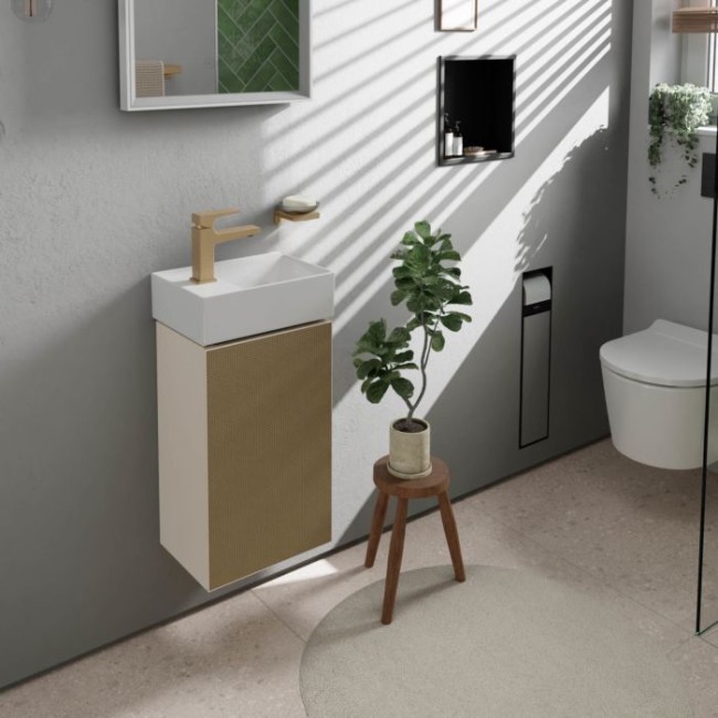 Тумба Xevolos E 340/245, дверная петля слева, 54167390 Sand Matt Beige / Patterned Bronze