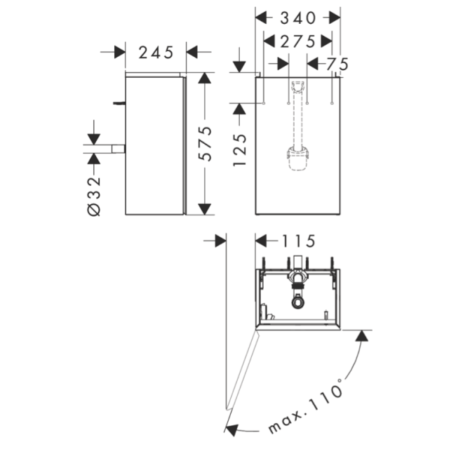 Тумба Xevolos E 340/245, дверная петля справа, 54169660 Matt Whitе / Textile Dark Grey