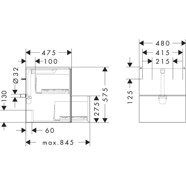 Тумба Xevolos E 480/475, з двома висувними ящиками, 54174390 Slate Matt Grey / Patterned Bronze