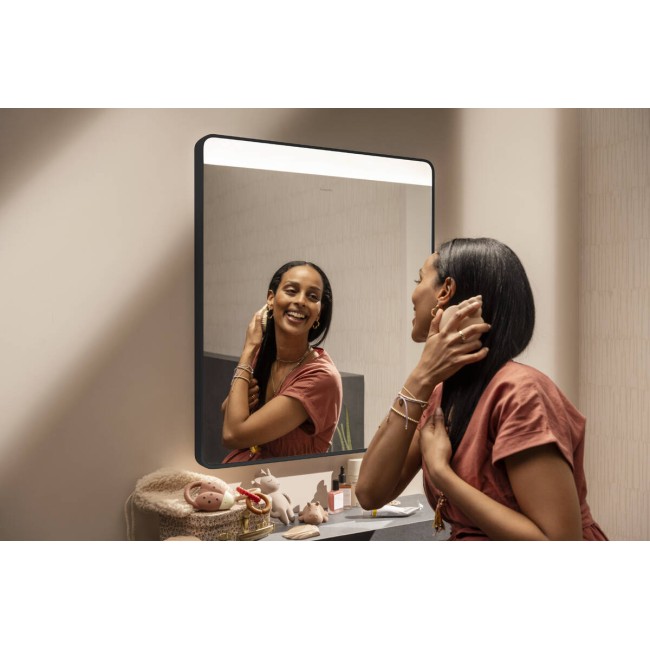 Зеркало Xarita Lite Q 800/700 с горизонтальным LED светильником, черный матовый 54958670