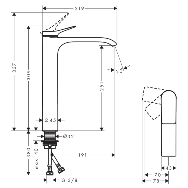 Змішувач hansgrohe Vivenis CoolStart для раковини без зливного гарнітура, бронза матовий 75045140